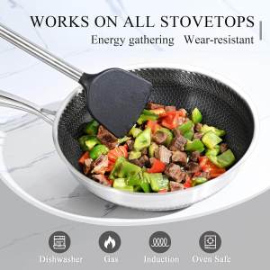【Ready Stock】Stainless Steel Wok Pan with Glass Lid 12 Inch Nonstick Stir Frying Pan Induction Compatible and Dish Washer Safe