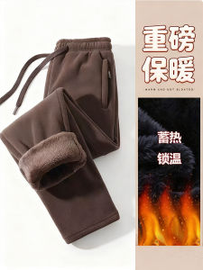 Mens Thickened Fleece Lined Straight Leg Casual Pants Winter Warm Anti-Cold Long Trousers Fashion Urban Style Sport Scene