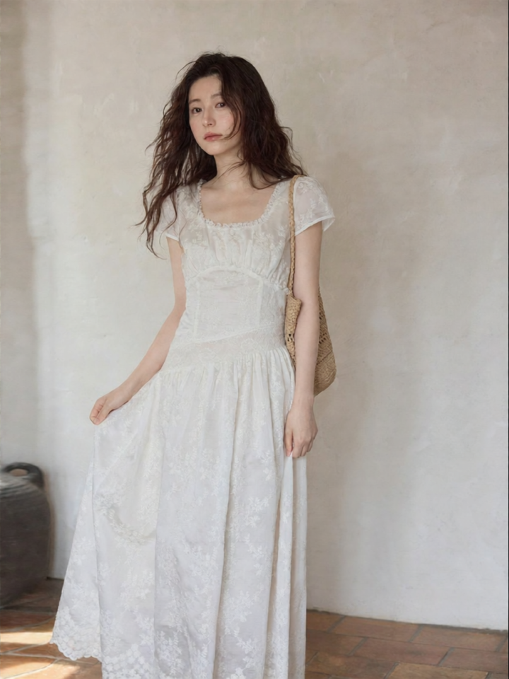 seemon | Đầm Kẹp Body Kiểu Hàn Quốc Thiết Kế Độc Đáo Cổ U ren Jacquard