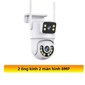 Camera An Ninh 6K 12MP Màn Hình Kép Zoom 8X Ba Ống Kính WiFi Ngoài Trời Bảo Vệ Nhà Cửa Camera IP 8MP PTZ CCTV Giám Sát Video Màu Trắng