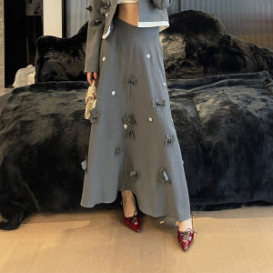 ChiclyNana Wealthy Princess Style Set High Waist Flared Skirt Short Jacket Two Piece Suit Polyester Fiber Long Sleeve Long Pants