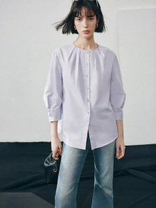 FAMANXUAN | French Lace Sleeve Cotton Shirt 7/8 Sleeve