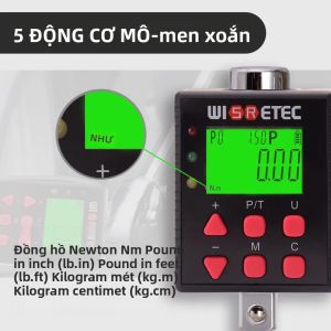 WISRETEC Màn Hình Kỹ Thuật Số Cờ Lê Điện Tử Mô-men Xoắn 01-2000NM Bộ Chuyển Đổi Đầu Nối Máy Đo Mô-men Xoắn Cho Thép Kim Loại Crom-Vanadi
