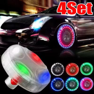 4Sets Car Solar Valve Light Waterproof Solar Energy Flash Wheel Light Decorative 15 Flashing Modes Colorful LED Tire Light Gas Nozzle Cap Motion Sensors