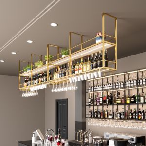 Modern Simplicity Iron Art Wine Glass Rack Hanging Wall Mounted Bar Cabinet Storage Shelf High Foot Cup Holder Restaurant