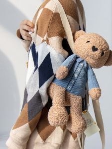 กระเป๋าตุ๊กตาการ์ตูนน่ารักพร้อมสายรัดปรับระดับได้หมีกระต่ายออกแบบผ้าใบซิปกระเป๋าเป้สะพายหลังCrossbodyสําหรับผู้หญิง