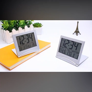 Light Thin Folding Portable Alarm Clock LCD Digital Clock Travel Calendar With Date Temperature Timer