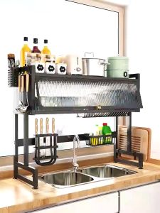 Vhome รุ่นอัพเกรด ชั้นวางจาน 2 ชั้น 65-85-95-105-125cm คร่อมอ่างล้างจาน ชั้นวางของในครัว