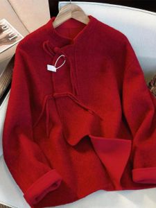 Extra Large Size 150.00kg Chinese Fad New Chinese Style Buckle Easy Matching Coat Womens Spring Fall and Winter New Fancy New Year Red Upper Garment 2