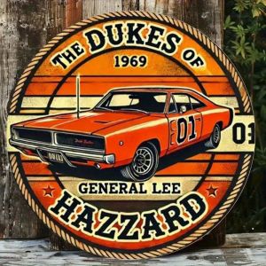 2D Flat Vintage 1969 General Hazzard Car Sign - Retro 2D Aluminum Wall Art Decor for Garage Bar Cafe or Home - 20x20cm