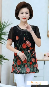 Áo kiểu trung niên big size in hoa dáng dài đính cườm GLA258 Cuocsongvang