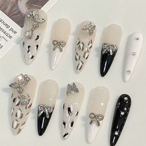 10 ชิ้น งานศิลปะบนเล็บรูปทรงอัลมอนด์แบบกดด้วยมือ ทำจากวัสดุบริสุทธิ์ สวยงาม เล็บปลอม ลายจุดสีนู้ดแบบฝรั่งเศส ลายผีเสื้อ เหมาะสำหรับผู้หญิง