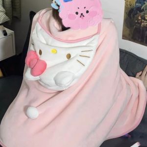 Cartoon Kitty Pink Cute Girl Heart Home Blanket Coral Fleece Polyester Fiber Warm All Seasons Suitable for Adults And Children