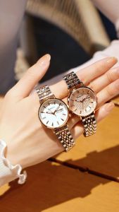 REBIRTH Jam Tangan Wanita Anti Air Tali Kulit & Stainless Steel Desain Santai Mewah