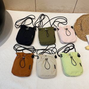 Japanese and Korean Artistic One-Shoulder Crossbody Bag Drawstring Small Bag Niche Style Fancy Stylish and Lightweight Mini Mobile Phone Nylon Bag for Women