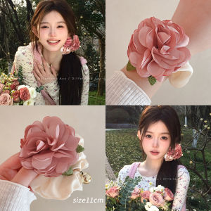 Rose Flower Hair Ties Womens New 2025 High-End Feeling Large Flower Hair Bands Summer Headwear Elastic Hair Bands