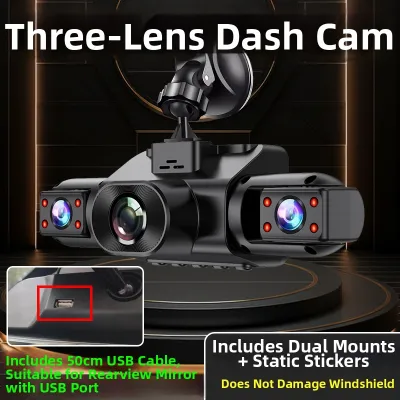 360 Degree Panoramic Car Dashcam Front and Rear Dual Camera HD 4K WiFi GPS Night Vision 3 Way Dash Cam for Car with Sentry Mode No Brand