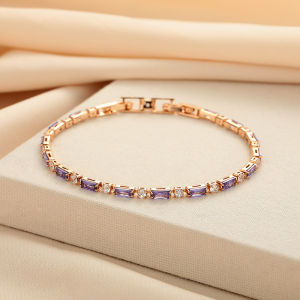 18K Saudi Gold Pawnable French Moissanite Purple Diamond Crystal Zircon Bracelet for Women