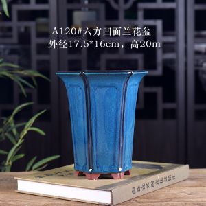 Simplified Chinese Garden Orchid Pot Purple Clay Concave High Six-angled Container Potted Landscape Modern Minimalist Style