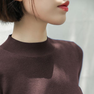 เสื้อชั้นในคอปกสูงครึ่งตัวสำหรับผู้หญิง 2024 ฤดูใบไม้ร่วงและฤดูหนาว เสื้อถักแบบเข้ารูปสีดำ เสื้อสเวตเตอร์ทรงเข้ารูป เสื้อชั้นในคอปกกลาง เสื้อชั้นในทรงเข้ารูป