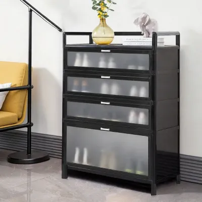 Economic Aluminum Alloy Shoe Cabinet Large Capacity Balcony Doorstep Storage Rack Waterproof Home Furniture Metal Plant Pattern