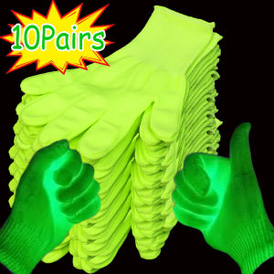 【Rotatingjump】🔥Low Price🔥10Pairs Green Fluorescent Gloves Fashion Birthday Neon Party Glowing Gloves Work Non-Slip Gloves Concert Stage Performance Props