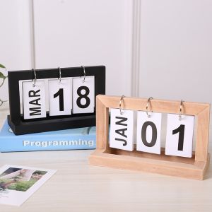 【Ganggang】ปฏิทินหมุนหน้ากระดาษ ทำจากไม้ ปฎิทินตั้งโต๊ะ ตกแต่งโต๊ะ ของแต่งห้องสไตล์มินิมอล