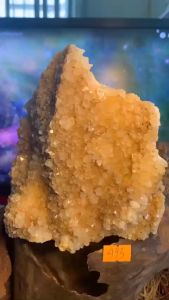 HỐC ĐÁ THẠCH ANH vàng Citrine và ưu linh Tourmaline  tự nhiên dáng núi kèm đế năng lượng vũ trụ mã