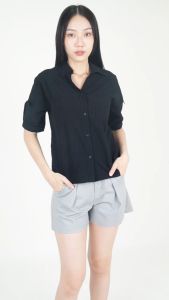 Forest Ladies Cotton Short Sleeve Button Blouse - 822376