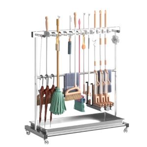 Stainless Steel Floor-Mounted Broom And Mop Holder School Multi-Functional Universal Long-lasting Storage Organizer Rack