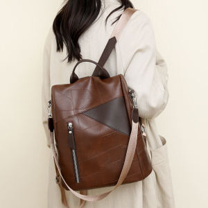 Ladies Large Capacity Leather Backpack 2024 New Style Commuter Travel Computer Bag Student Bookbag Dual Shoulder Bag