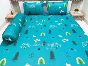Bộ ga giường Thun Lạnh Việt Nam 4 món ( 1 ga + 2 áo gối nằm + 1 gối ôm)