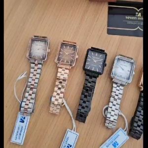 Jam Tangan Wanita Original Seven Minute Analog Persegi Tanggal Rantai Stainless Steel