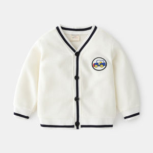 Spring Autumn Kids Clothing Boys Color Block Hoodie Korean Version V-neck Baby Car Top Cotton Blend Fabric Casual Style