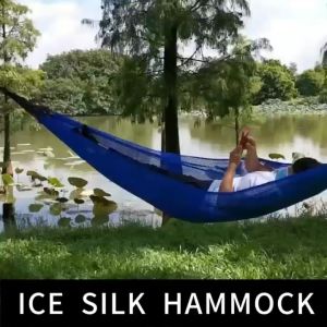 Camping Hiking Hammock Hammock Outdoor Ice Silk Mesh Swing Double Outdoor Foldable Hammock Travel Hammock Portable Hammock