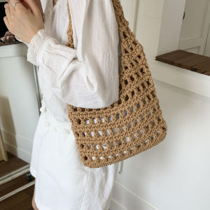 Korean Style Summer Beach Wind Single Shoulder Woven Bag Womens 2025 New Hollow Simple Tote Bag Underarm Bag New