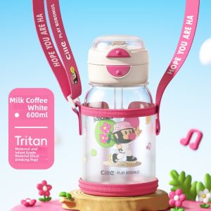 High Capacity Portable Plastic Water Bottle Straw Cup Cute Monkey Design for Students And Women Large Size Tritan Material