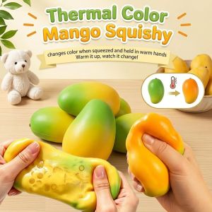 Aitemay Color Changing Squishy Stress Relief Set - Crunchy Fidget Toys with Caramel Pudding Peanut & Mango ASMR Sensory Squeeze Ball for Anxiety Relaxation