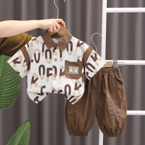Boys Summer Outfit Set 2024 New Style Casual Short Sleeve Shirt Two Piece Set for Little Boys Cotton Blend Fabric Five Shorts