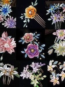 กิ๊บติดผมสไตล์โบราณหลากสีสัน ดอกไม้สีชมพูและม่วง กิ๊บติดผมแบบอเนกประสงค์สำหรับแต่งผมในชีวิตประจำวัน