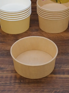 50Pcs 500ml 750ml 1000ml Disposable Round Food Kraft Paper Bowl Salad Bowl with Clear Plastic Lid Food Packaging Containers Box with Lid Eco-friendly Microwave Safe Leak Proof Kraft Bowl