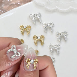 10/20Pcs 3D Luxury Bowknot Alloy Nail Charms Gold Silver with Diamond Metal Bow Nail Art Decorations DIY Crafts Manicure Parts