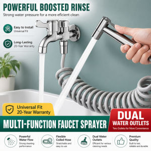304 Stainless Steel Bidet Sprayer Set High Pressure Handheld Shattaf with Hose and Dual Outlet Faucet Valve