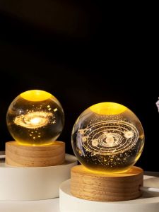 Galaxy Glowing Crystal Ball Ornaments Bedroom Atmosphere Lamp Night Light Creative Gift Couple Geometric Shape Champagne Gold