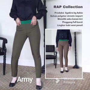 RAP - Celana Kerja Wanita Army & Ijo Botol-Celana Bahan-Celana Pinggang Karet