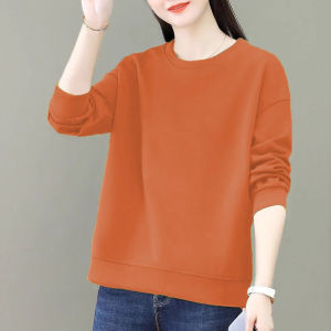 เสื้อฮู้ดคอกลมแขนยาวผ้าฝ้ายแท้สำหรับผู้หญิง ทรงหลวม สไตล์เกาหลี ลดอายุ แฟชั่นฤดูใบไม้ร่วง พิมพ์ลาย เสื้อผ้าทำงาน ไซส์ใหญ่