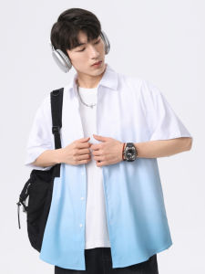 Ice Silk Loose Short Sleeve Mens Shirt Gradient Color Summer Street Style Fashion Brand Carsley Youth Pop Casual Breathable