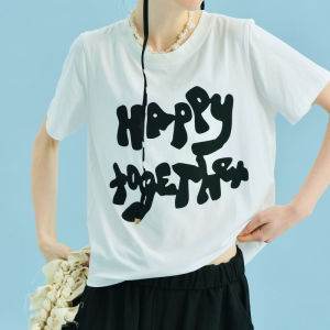 Áo Thun Tay Ngắn Cổ Tròn in Chữ Màu Trắng Mùa Hè Thiết Kế Nghệ Thuật Áo Thun Cotton Co Giãn Thoải Mái Cho Nữ