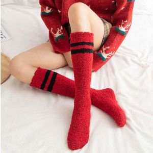 JUBENG Vớ Lót Sàn Dày Dễ Thương Thu Đông Nhật Bản Đơn Giản Cho Nữ Tất Lông Cừu San Hô Dệt Kim Mềm Cho Nữ Tất Màu Trơn Tất Bắp Chân