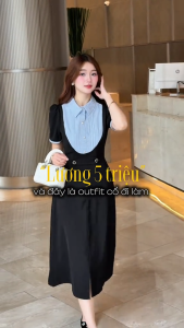 Đầm thiết kế BEMINE cổ sơ mi phối dáng chữ A phù hợp đi làm-B714
